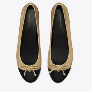 Tory Burch Cap‑Toe Ballet Flats –Ginger Shortbread / Perfect Black (Size 9.5 US)
